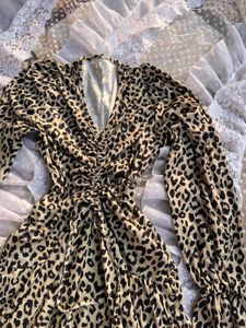 Leopard Print V-Neck Ruffle Dress