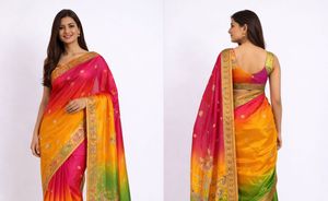 Vibrant Ombre Saree with Embroidery