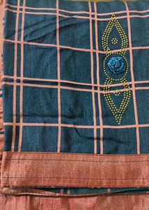 Stylish Checked and Striped Saree with designer bl