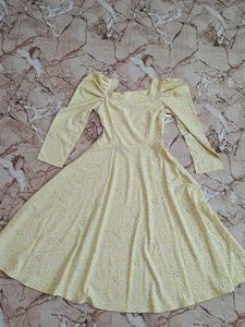Yellow Floral Puff Sleeve Square Neck Dress