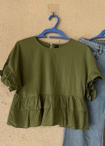 Olive Green Ruffle Top