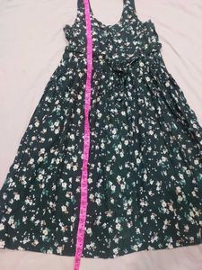 Dark Green Floral Print cotton Stretchable Dress