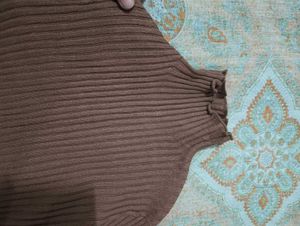 Brown Ribbed Mock Neck Top