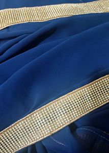 💙 Navy Blue Saree with Rhinestone Border 💙