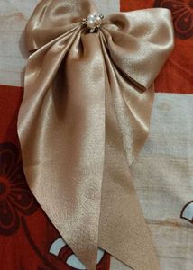 Elegant Satin Bow Hair Clip with Pearl Accent