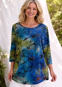 Artistic Print 3/4 plus size Sleeve Top