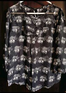 Black Elephant Print Top