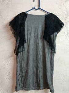 Grey T-Shirt with Lace Sleeves