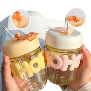 Cute Glass Tumbler with Straw Lid🥰