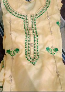 Yellow Kurta with Green Embroidery