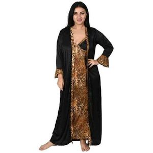 Pack of 2 Women Nighty with Robe (Gold, Black)