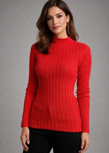 Ribbed Red Mock Neck Sweater Stretchable