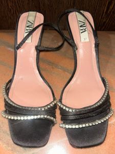 Zara Black Jeweled Heels - Size 37
