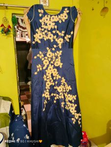 Elegant Blue Embroidered Gown