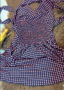 Navy &amp; Pink Polka Dot Halter Dress