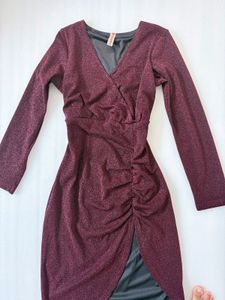 Sparkly V-Neck Ruched Dress