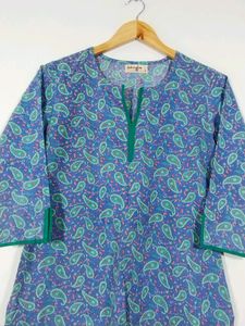 Fabindia Blue With Multicolour Floral Printed Kurt