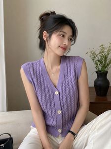 Lavender Cable Knit V-Neck Vest