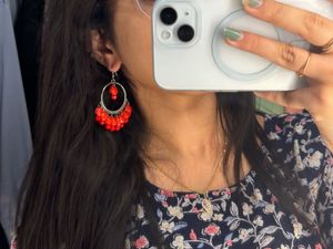Chandelier Style Red Beaded Earrings/Jhumka