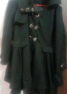 Chic Black Faux Fur Trimmed Coat
