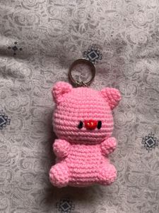 Cute Pink Crochet Bear Keychain