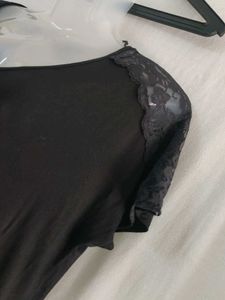 Black Lace Detail V-Neck Top