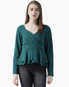 Elegant Green V-Neck Peplum Top