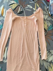 Soft Pink Ribbed Long Sleeve Mini Dress
