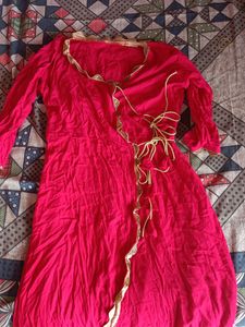 Hot Pink Semi Angrakha Kurta