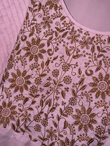 Elegant Pink Kurta with Golden Embroidery