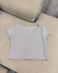 Grey Cropped V-Neck Top