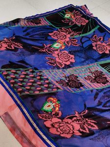 Vibrant Floral Print Saree with unstitched blouse
