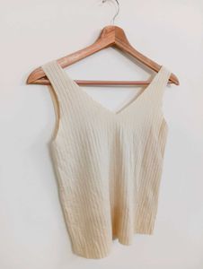 Cream Ribbed V-Neck Tank Top
