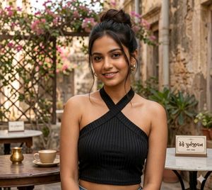 Shein : Stylish Black Halter Neck Ribbed Crop Top