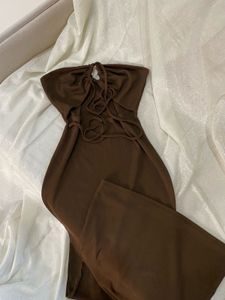 Zara Chic Brown Halter Neck Dress