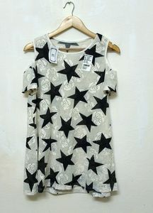 Trendy New Black And White Cold Shoulder Top