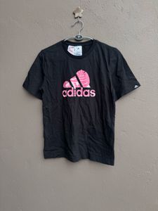Adidas Black T-Shirt with Pink Logo