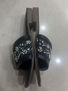 Embellished Black Flat Sandals