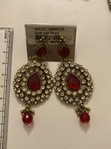 Red And White Stone Party Wear Earrings