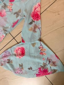 Chic Floral Bell Sleeve Tie-Front Blouse
