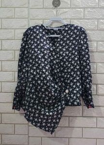 Korean Floral Print Wrap Top