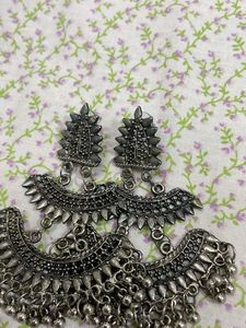 Oxidized Silver Jhumka Earrings