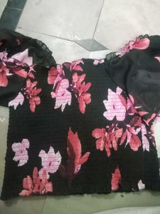 HARPA Black Floral Smocked Fitted Crop Top
