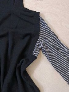 Black Turtleneck Dress with Striped Sleeves