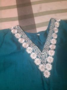 Beautiful Teal Kurta with Embellished Neckline