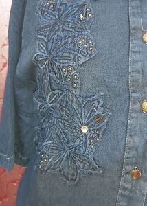 Blue Denim Long Kurti With Embellishment