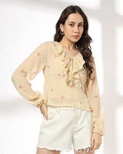Chic Ruffled Floral Print Blouse