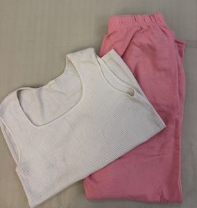 Pink Sweatpants and White Tank Top Set