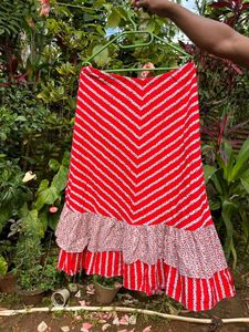 Bohemian Red & White Striped Maxi Skirt