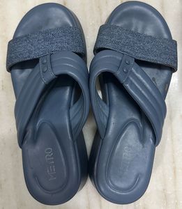 Blue Wedge Sandals with Denim Strap